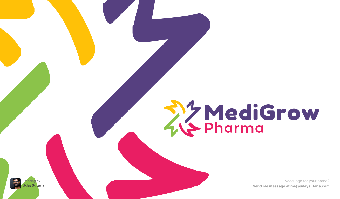 Medigrow brand image featuring the full logo design alongside an enlarged logo mark for added visual interest. The image is created by UdaySutaria.